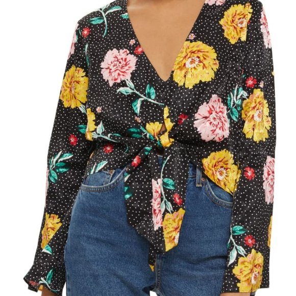 Topshop Floral Polka Dot Jacquard Top 6 - Picture 3 of 9